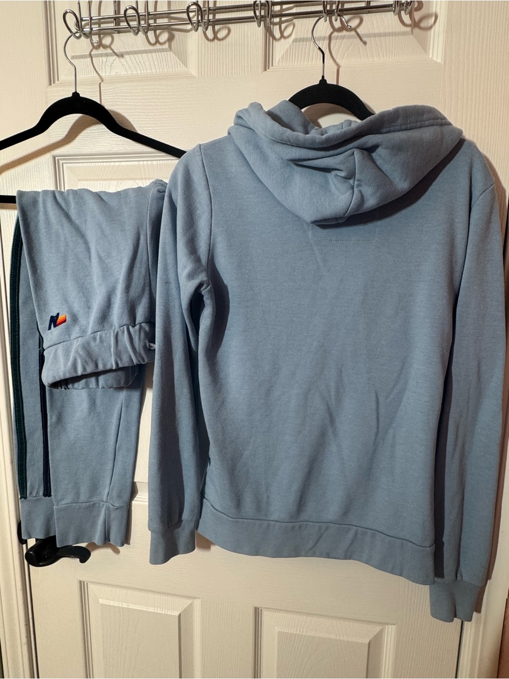 Aviator Nation Light Blue Hoodie and Track Pant SET with Navy & Forest Stripes - Picture 2 of 6